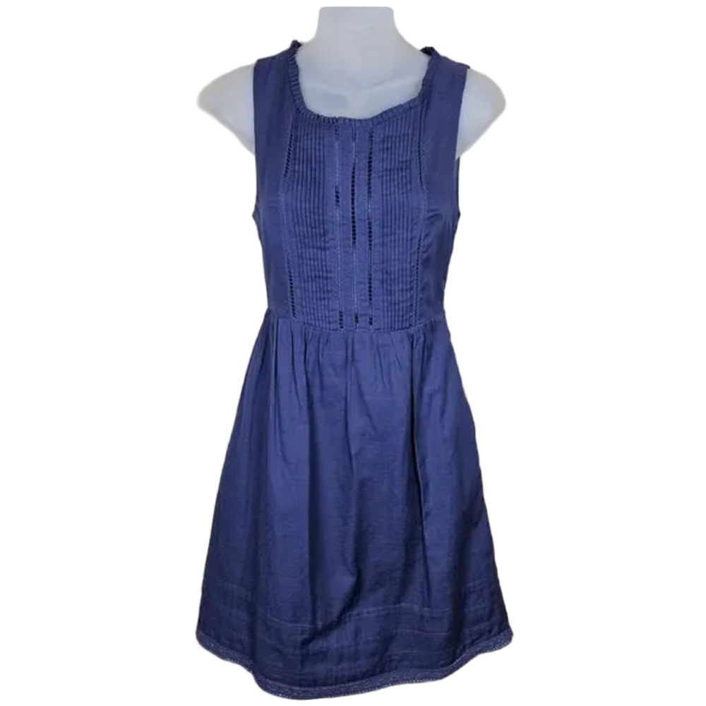 Anthropologie 4 Moulinette Soeurs Navy Pintuck Dotted Sleeveless Fit & Flare